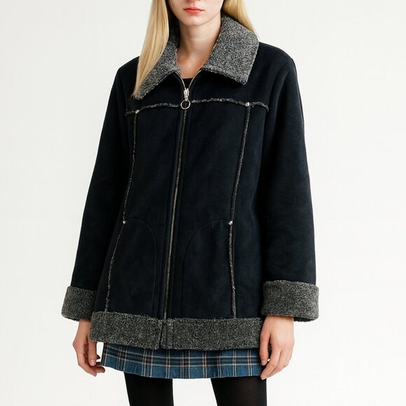 Kenzie || Vegan Micro Suede Fleece Black y2k Style Jacket Black Sz 8 - Picture 1 of 11